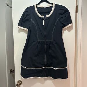 NWT entro Black Mini Dress with Cream Trim and Front Zip